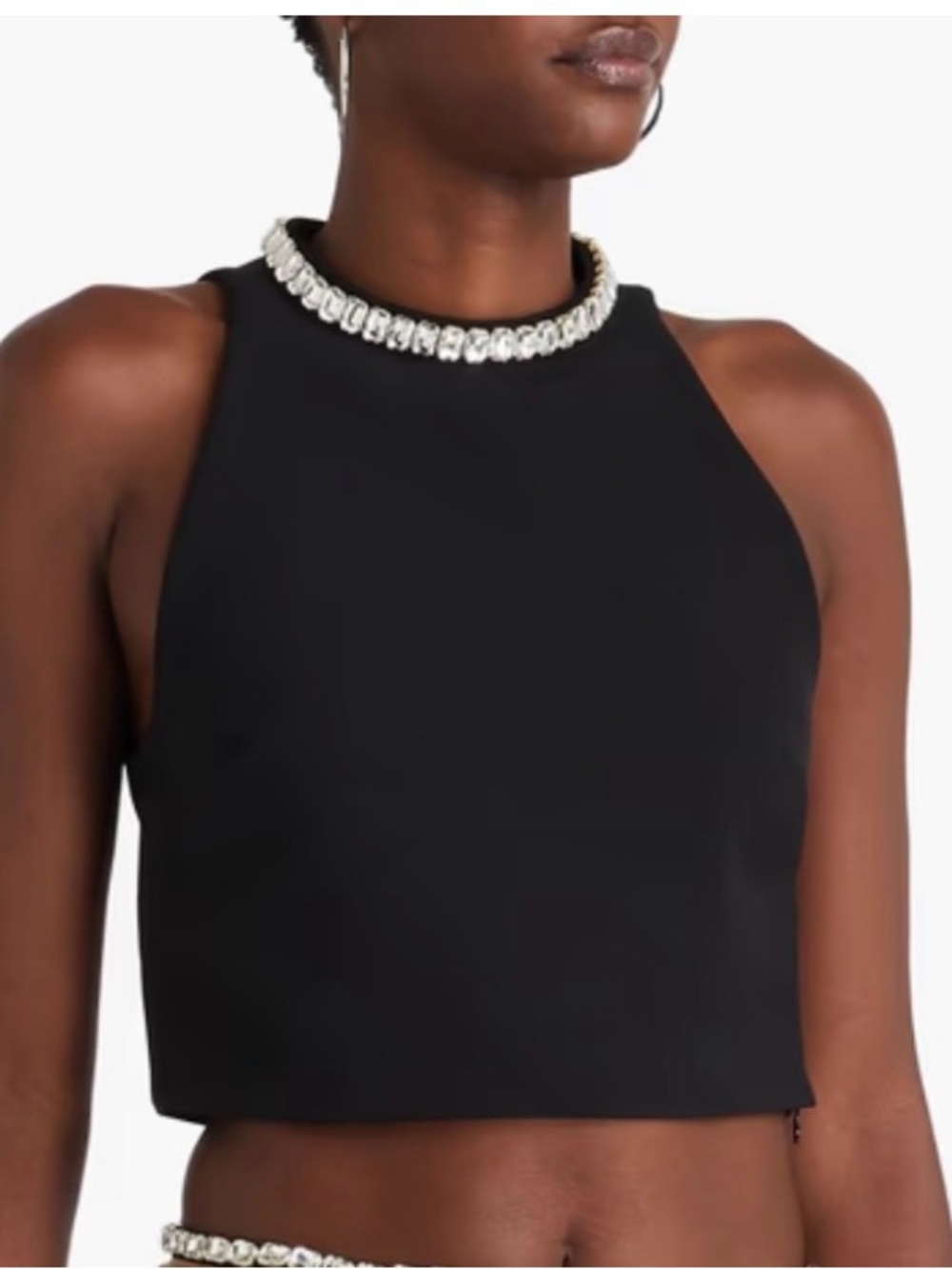 NWT SANDRO Cropped crystal-embellished crepe top in black FR 1 (Small)